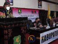 Foto: Bupati Sumenep, Achmad Fauzi, saat memberikan sambutan dalam Koordinasi, Monitoring dan Evaluasi Program Pencegahan Korupsi wilayah Kabupaten Sumenep, di Kantor Bupati.