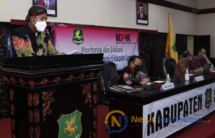 Foto: Bupati Sumenep, Achmad Fauzi, saat memberikan sambutan dalam Koordinasi, Monitoring dan Evaluasi Program Pencegahan Korupsi wilayah Kabupaten Sumenep, di Kantor Bupati.