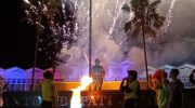 Foto: Bupati Jember Hendy Siswanto menyaksikan pesta kembang api usai menyalakan api di ground stage.
