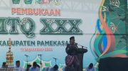 Bupati Pamekasan Baddrut Taman saat menyampaikan sambutan dalam pembukaan Musabaqoh Tilawatil Qur'an (MTQ) ke-30 Tingkat kabupaten.